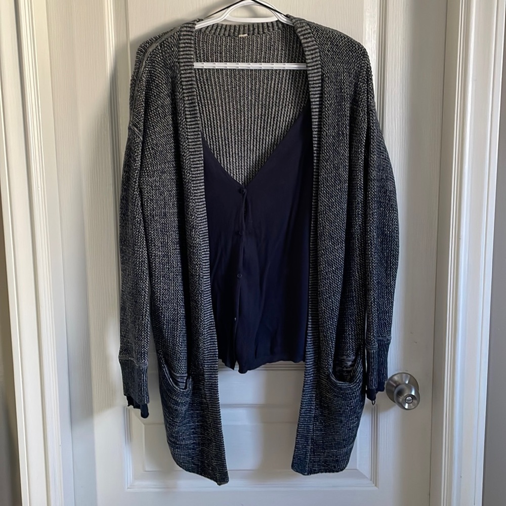 Lululemon Heather Navy with Navy button inside cardigan